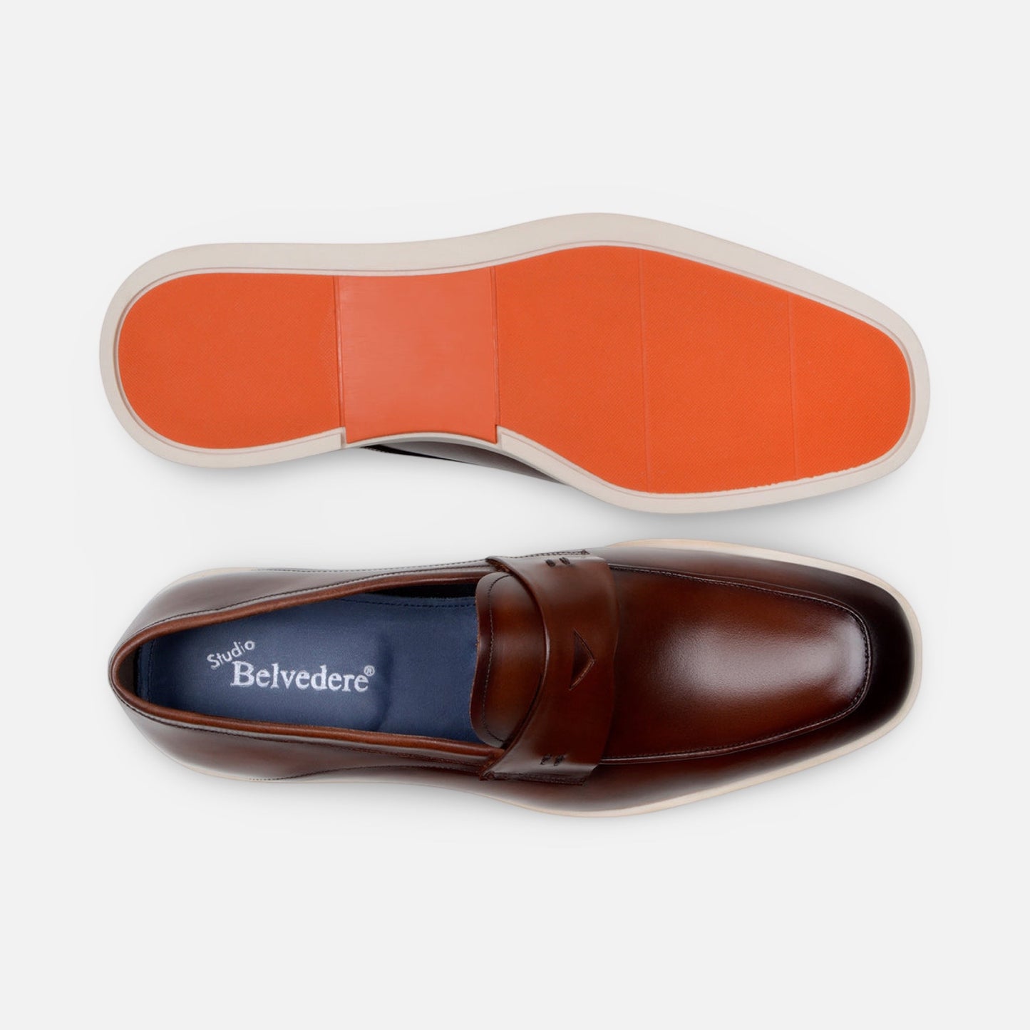 Belvedere Maurizio Hybrid Penny Loafer – Cognac Nappa Leather, Two-Tone Gel Sole