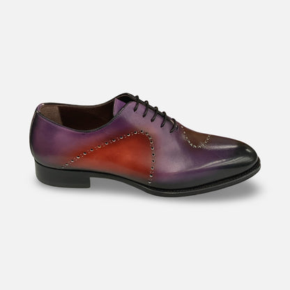 La Ferra Men’s Italian Handmade Oxford – Purple with Multi color & Brogue detailing