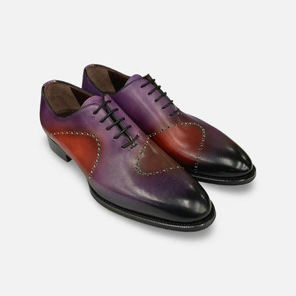 La Ferra Men’s Italian Handmade Oxford – Purple with Multi color & Brogue detailing