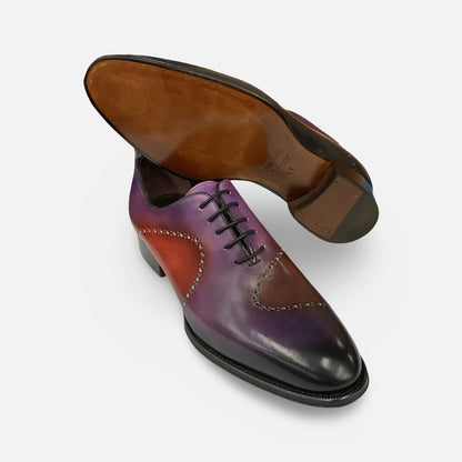 La Ferra Men’s Italian Handmade Oxford – Purple with Multi color & Brogue detailing