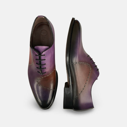 La Ferra Men’s Italian Handmade Oxford – Purple with Multi color & Brogue detailing