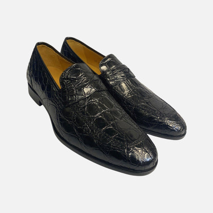 Mens loafer crocodile apron toe shoe