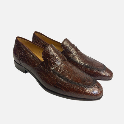 Mens penny loafer exotic skin shoe sport/brown