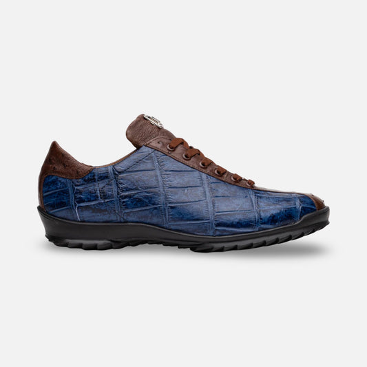 Mens Alligator and Ostrich Blue and Brown Sneakers