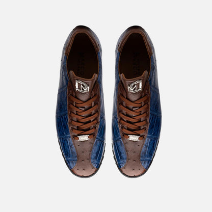 Mens Alligator and Ostrich Blue and Brown Sneakers