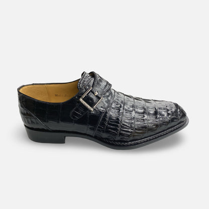 Mezlan Black Monk Strap Crocodile Shoe
