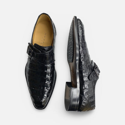 Mezlan Black Monk Strap Crocodile Shoe