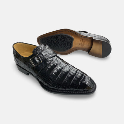 Mezlan Black Monk Strap Crocodile Shoe