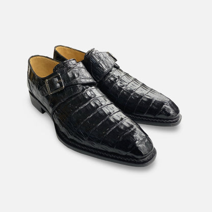 Mezlan Black Monk Strap Crocodile Shoe