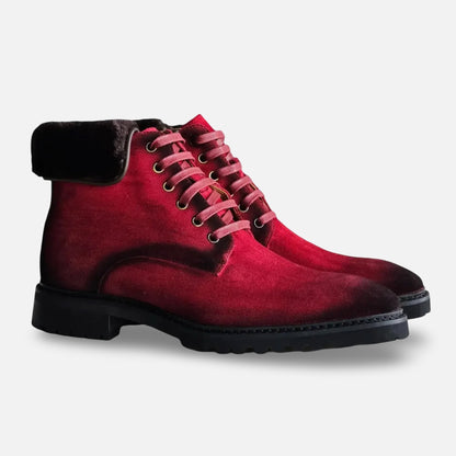 Carrucci Denim Red Suede Boot with Lug Sole