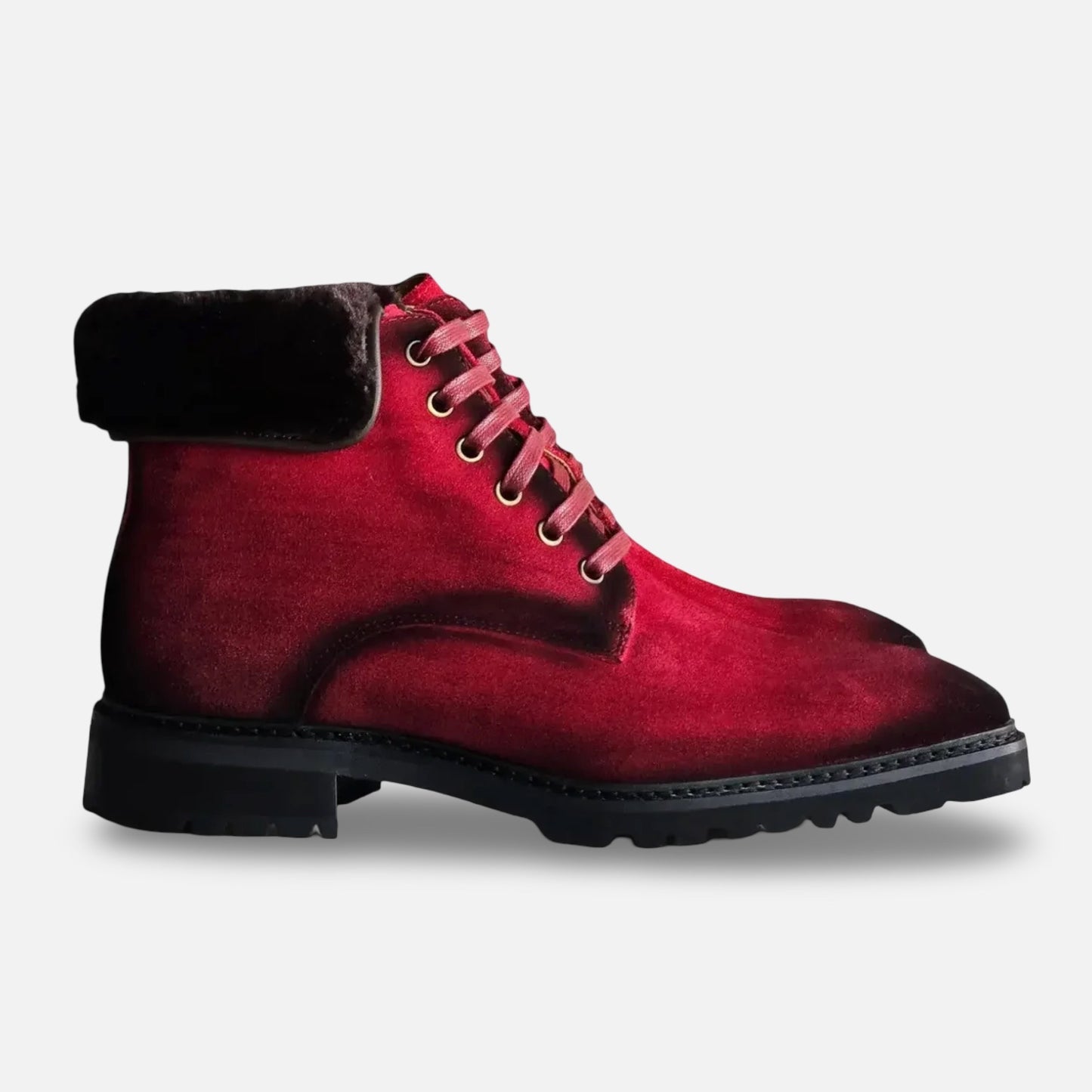 Carrucci Denim Red Suede Boot with Lug Sole