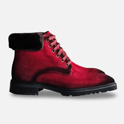 Carrucci Denim Red Suede Boot with Lug Sole