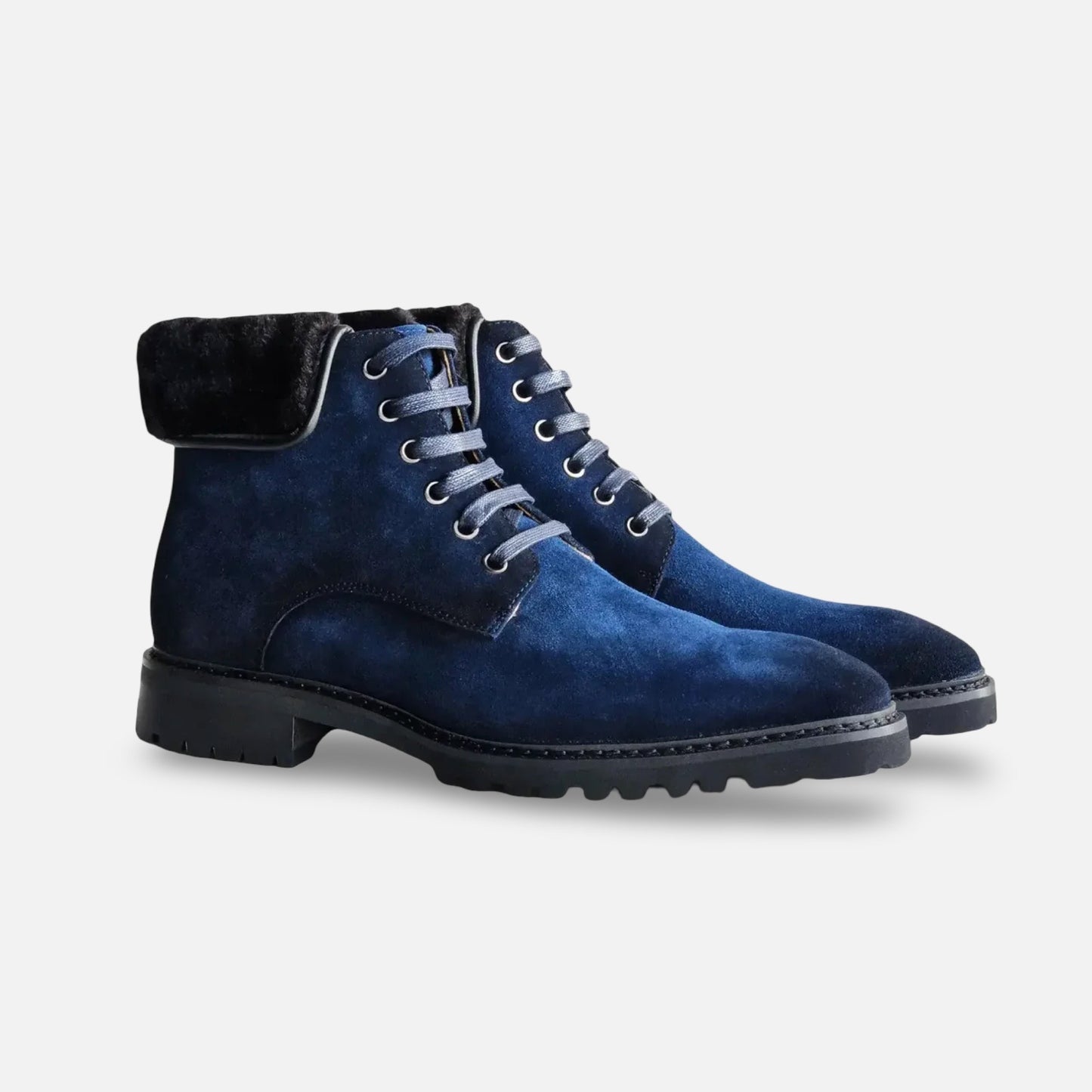 Carrucci Denim Blue Suede Boot with Lug Sole