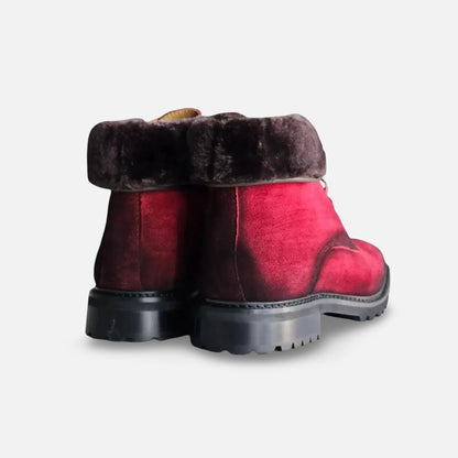 Carrucci Denim Red Suede Boot with Lug Sole