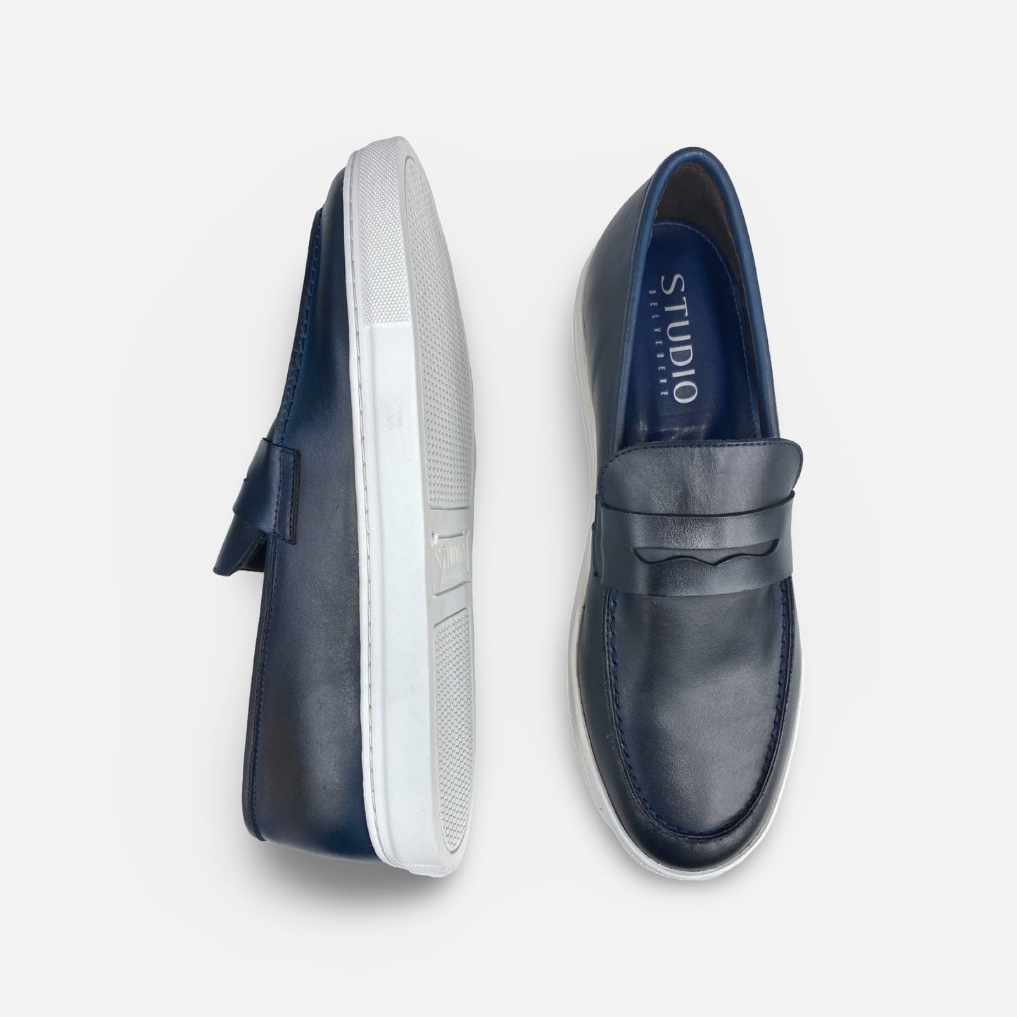 Belvedere Studio Hybrid Penny Loafer Elliot – Navy Nappa Leather, Rubber Sole
