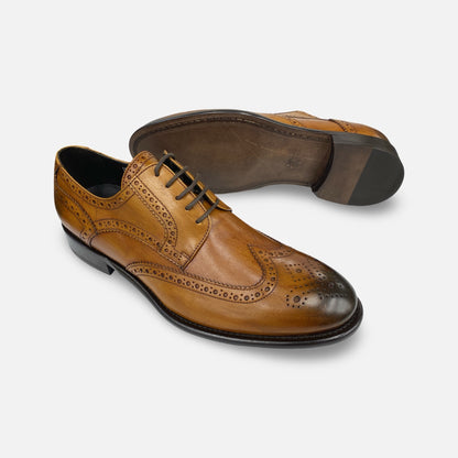 Calzoleria Toscana Dark Caramel Wingtip Brogue A484 – Handcrafted, Hand-Painted in Italy