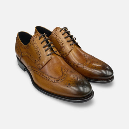 Calzoleria Toscana Dark Caramel Wingtip Brogue A484 – Handcrafted, Hand-Painted in Italy