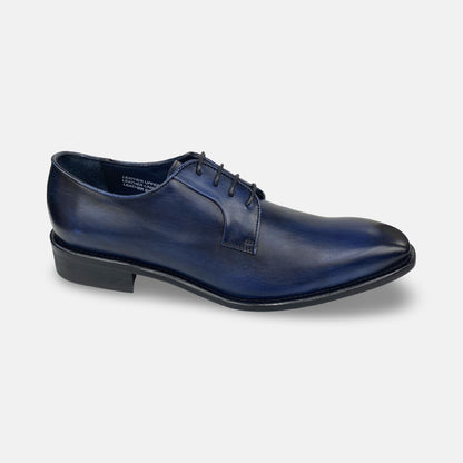 Calzoleria Toscana Navy Blue Derby “Tiglio”  – Handcrafted and Hand-Painted Italian Leather Shoes