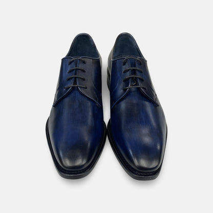 Calzoleria Toscana Navy Blue Derby “Tiglio”  – Handcrafted and Hand-Painted Italian Leather Shoes