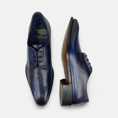 Calzoleria Toscana Navy Blue Derby “Tiglio”  – Handcrafted and Hand-Painted Italian Leather Shoes