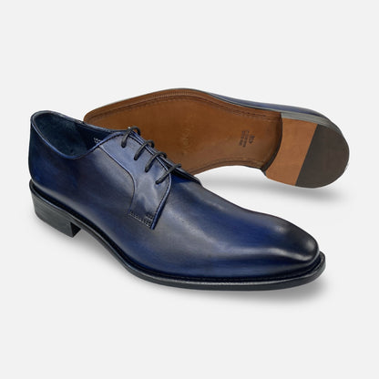 Calzoleria Toscana Navy Blue Derby “Tiglio”  – Handcrafted and Hand-Painted Italian Leather Shoes
