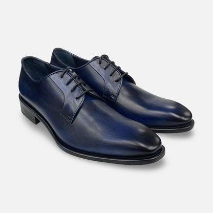 Calzoleria Toscana Navy Blue Derby “Tiglio”  – Handcrafted and Hand-Painted Italian Leather Shoes