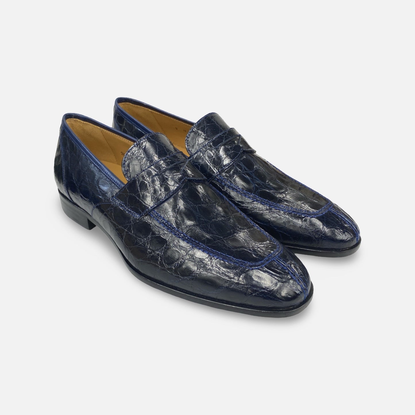Mezlan Blue Genuine Crocodile Penny Loafer - (Style 4993-C)