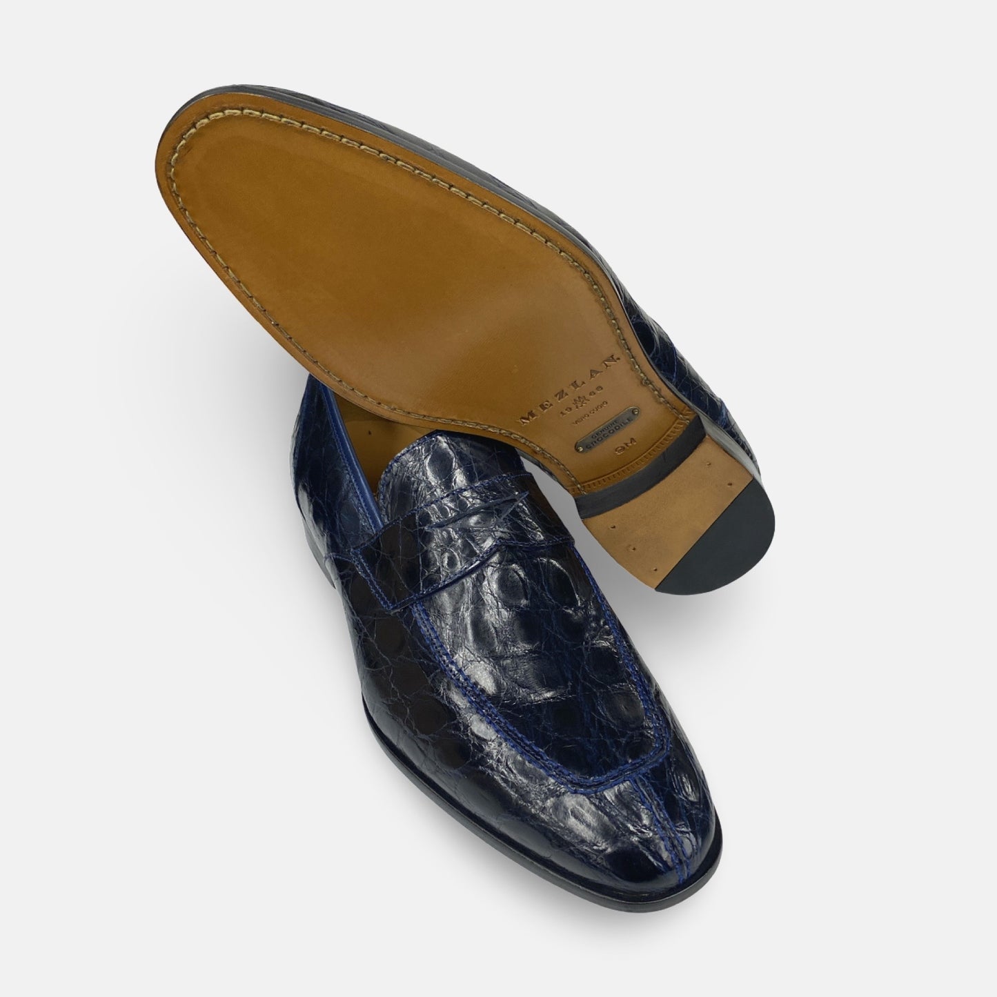 Mezlan Blue Genuine Crocodile Penny Loafer - (Style 4993-C)