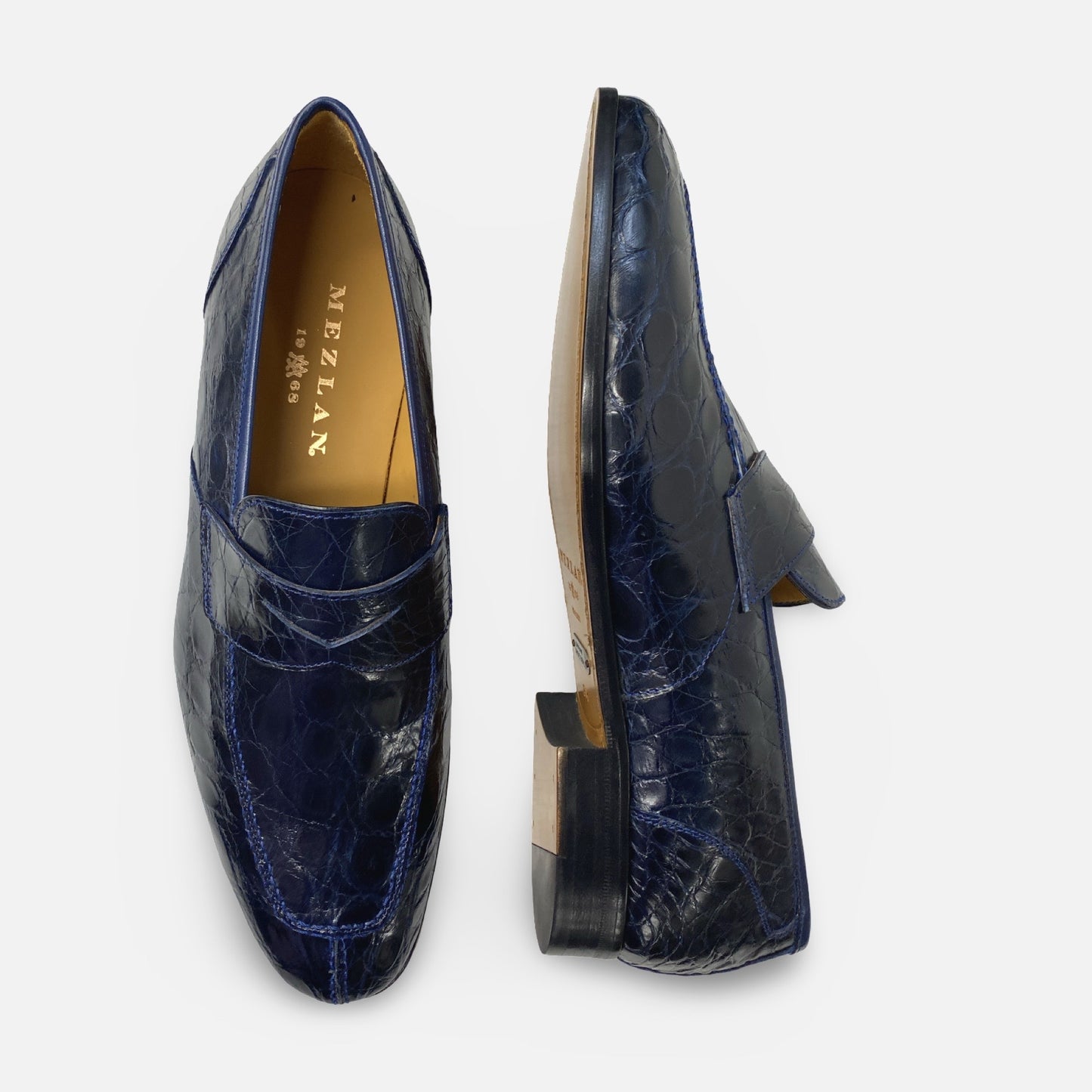 Mezlan Blue Genuine Crocodile Penny Loafer - (Style 4993-C)