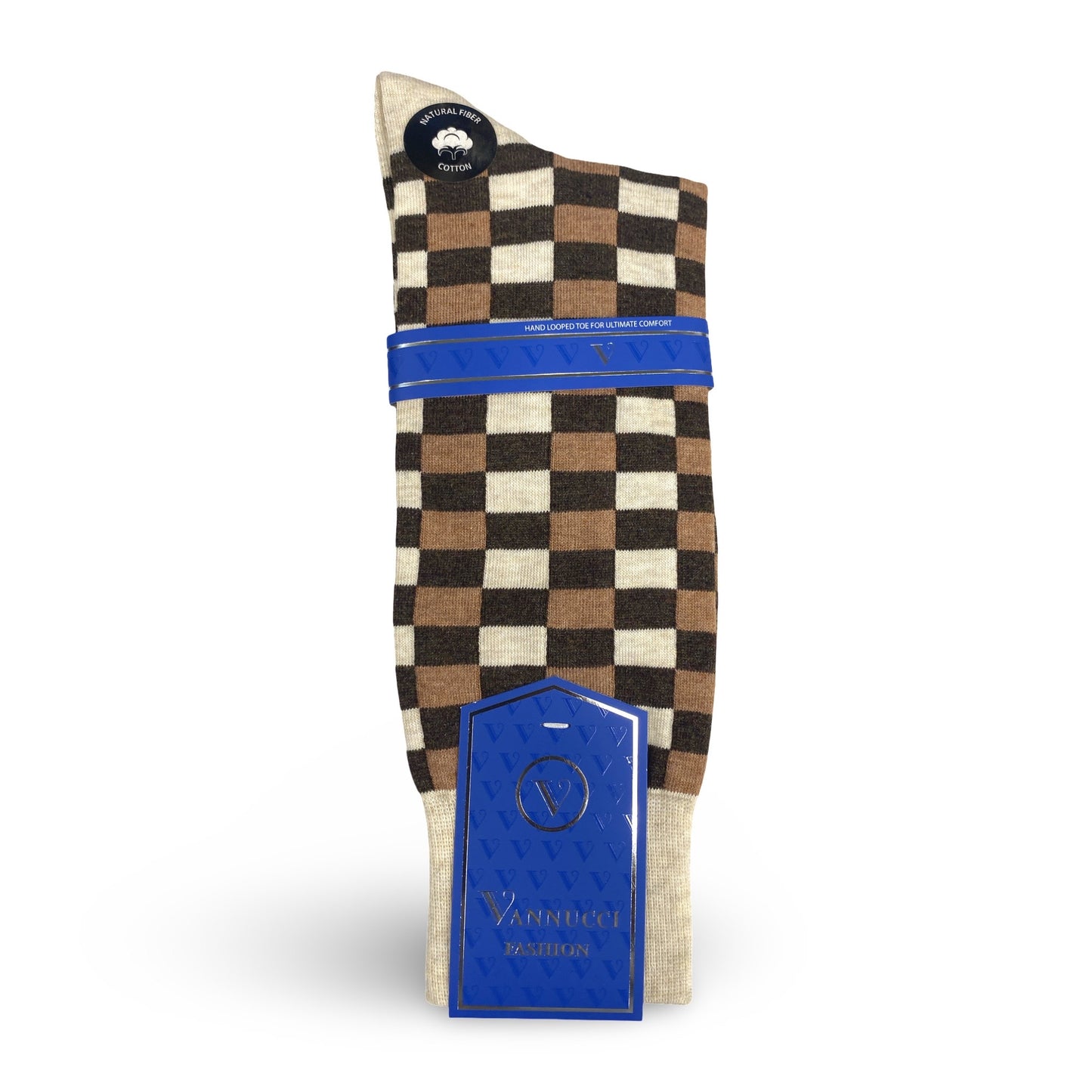 Mens Fashion Socks by Vanucci V1602BR Brown Plaid/Check