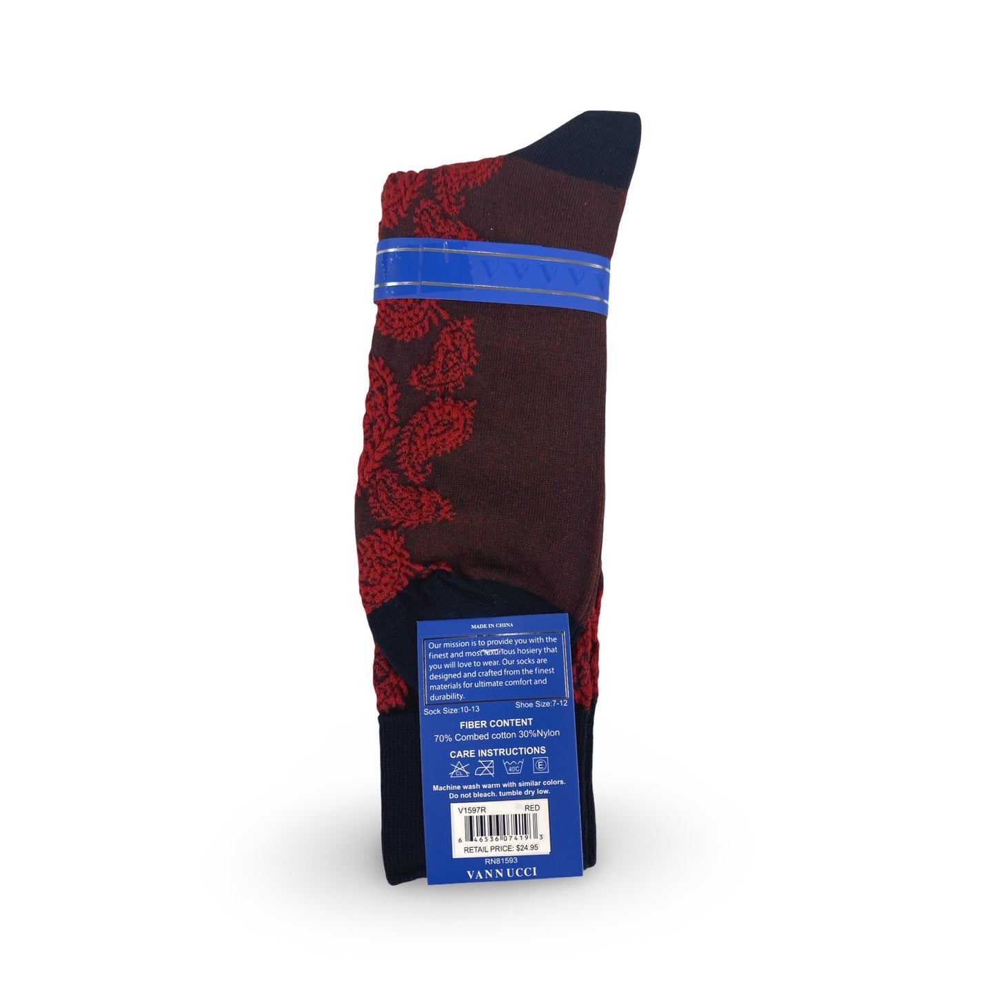Mens Fashion Socks by Vanucci V1597R Red Paisley