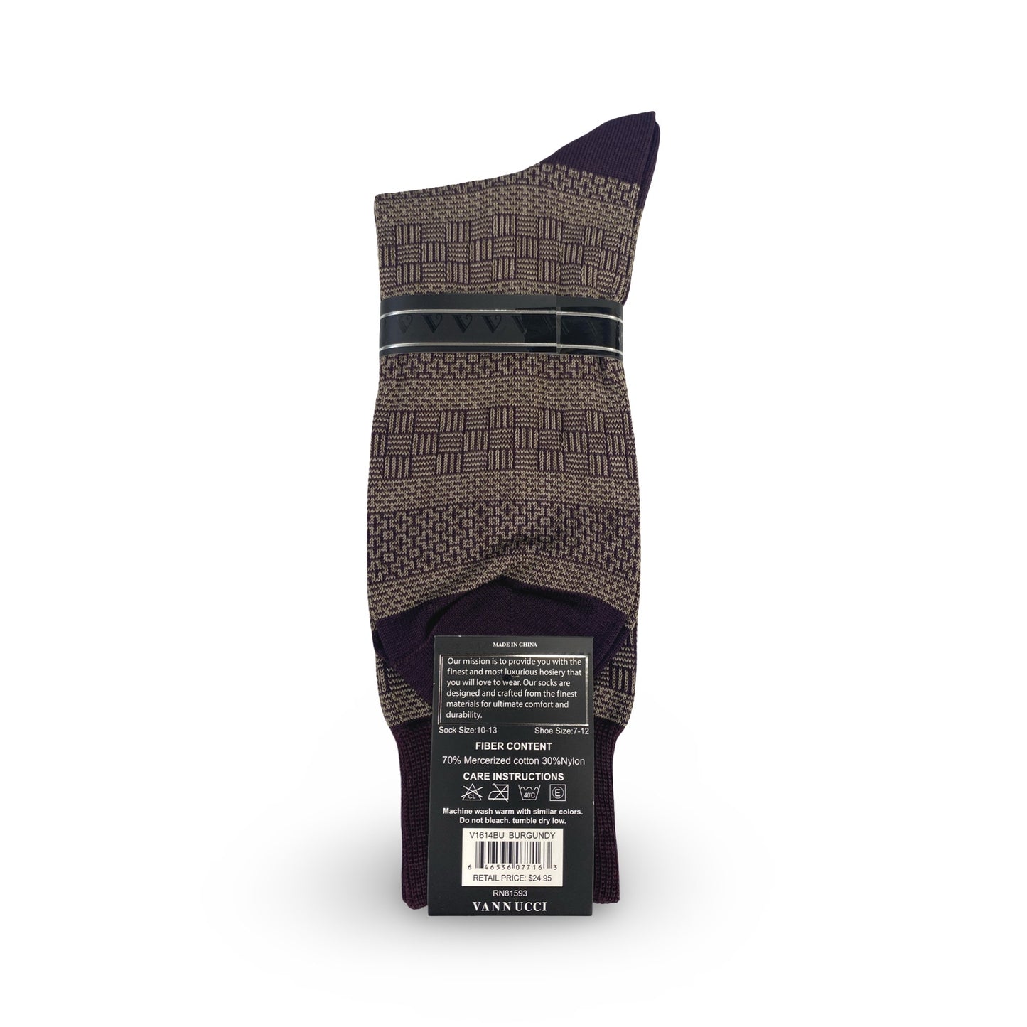 Mens Fashion Socks by Vanucci V1614BU Burgundy