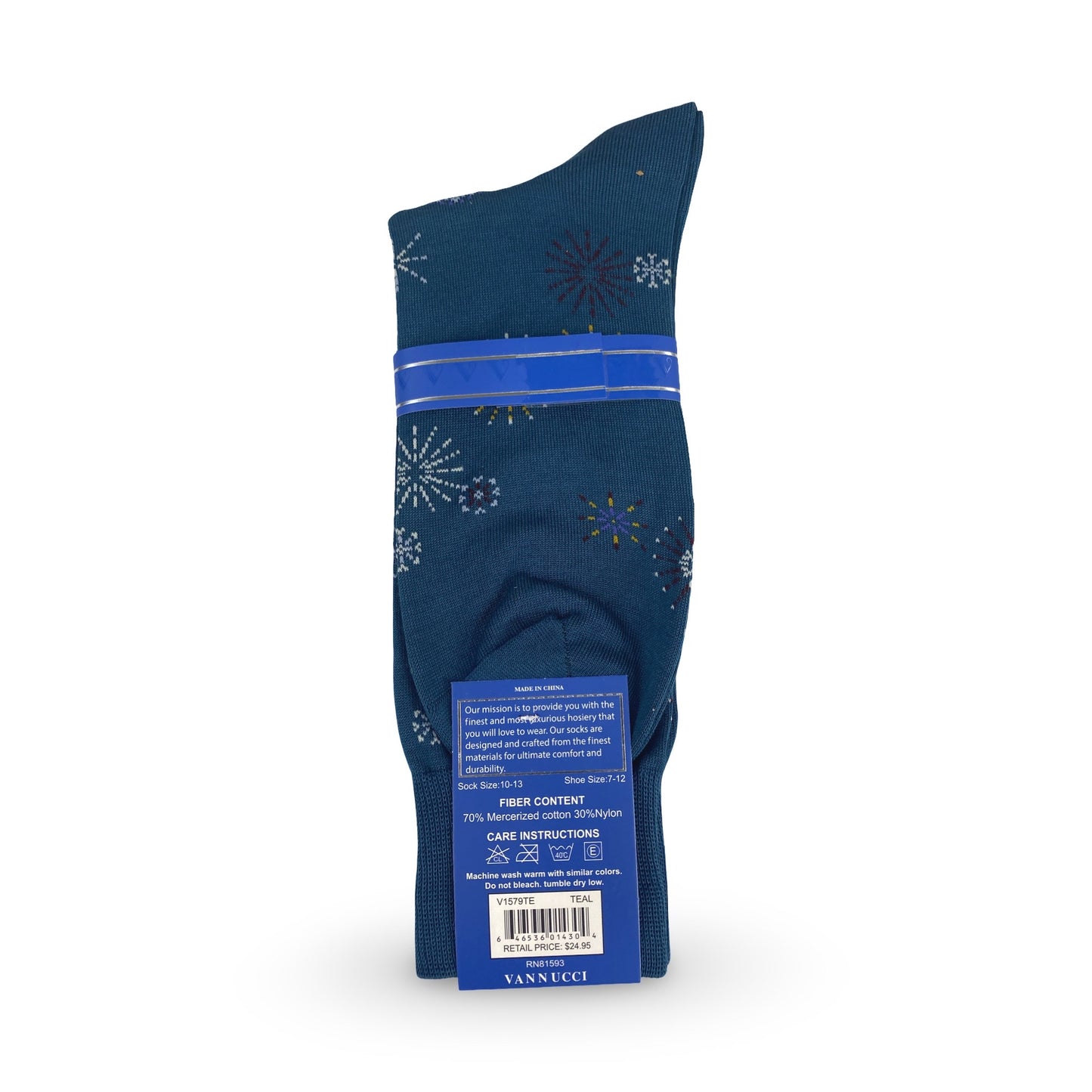 Mens Fashion Socks by Vanucci V1579TE Teal