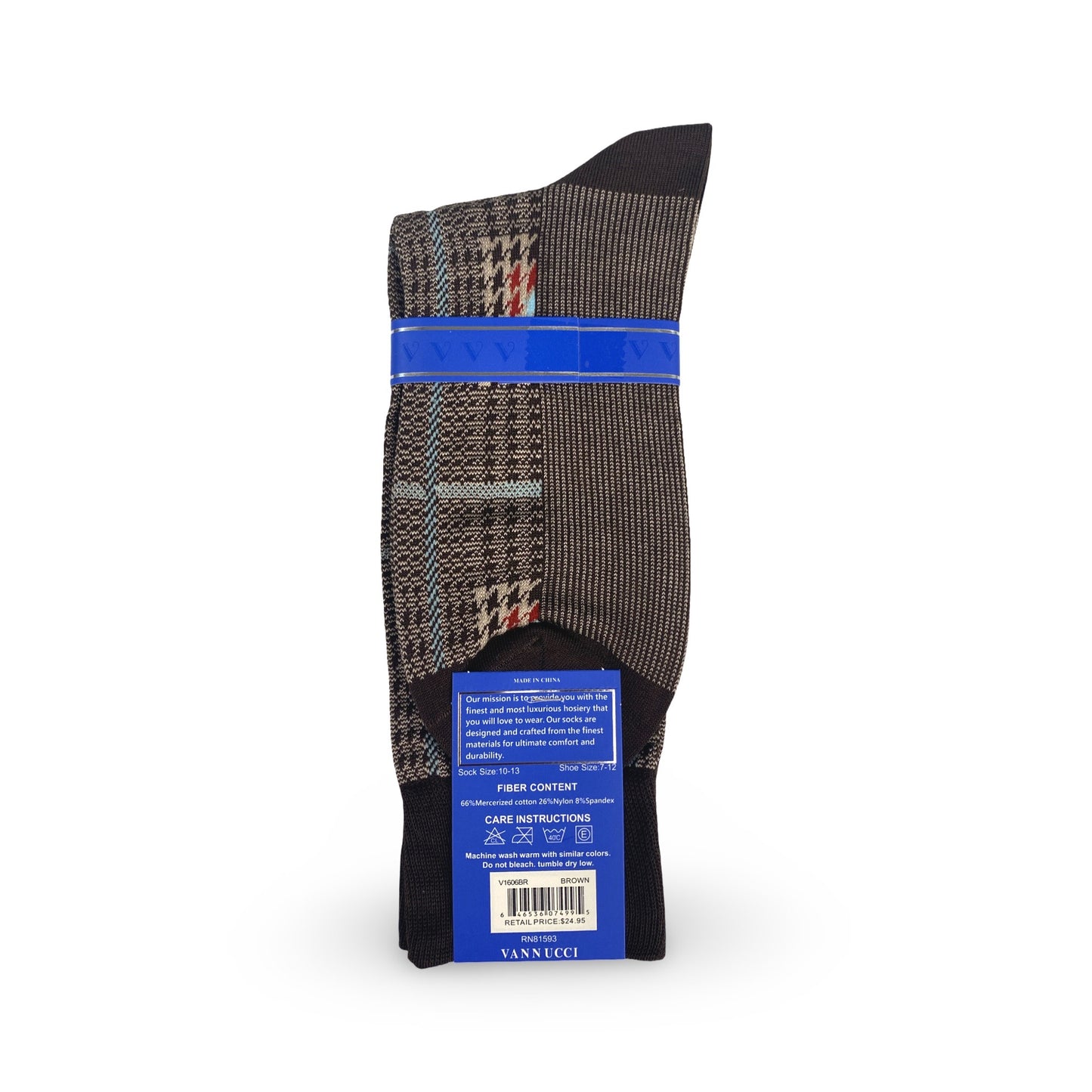 Mens Fashion Socks by Vanucci V1606BR Brown