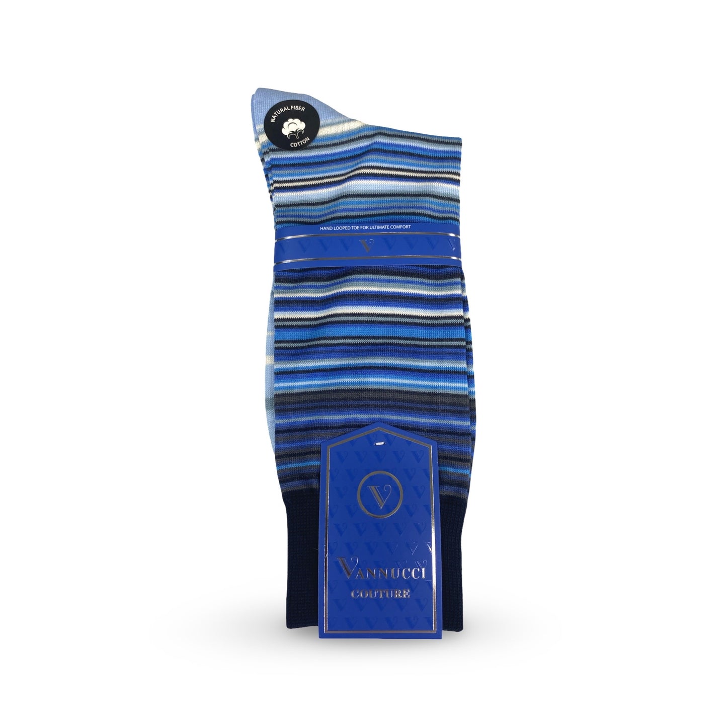 Mens Fashion Socks by Vanucci V1592N Navy Blue striped