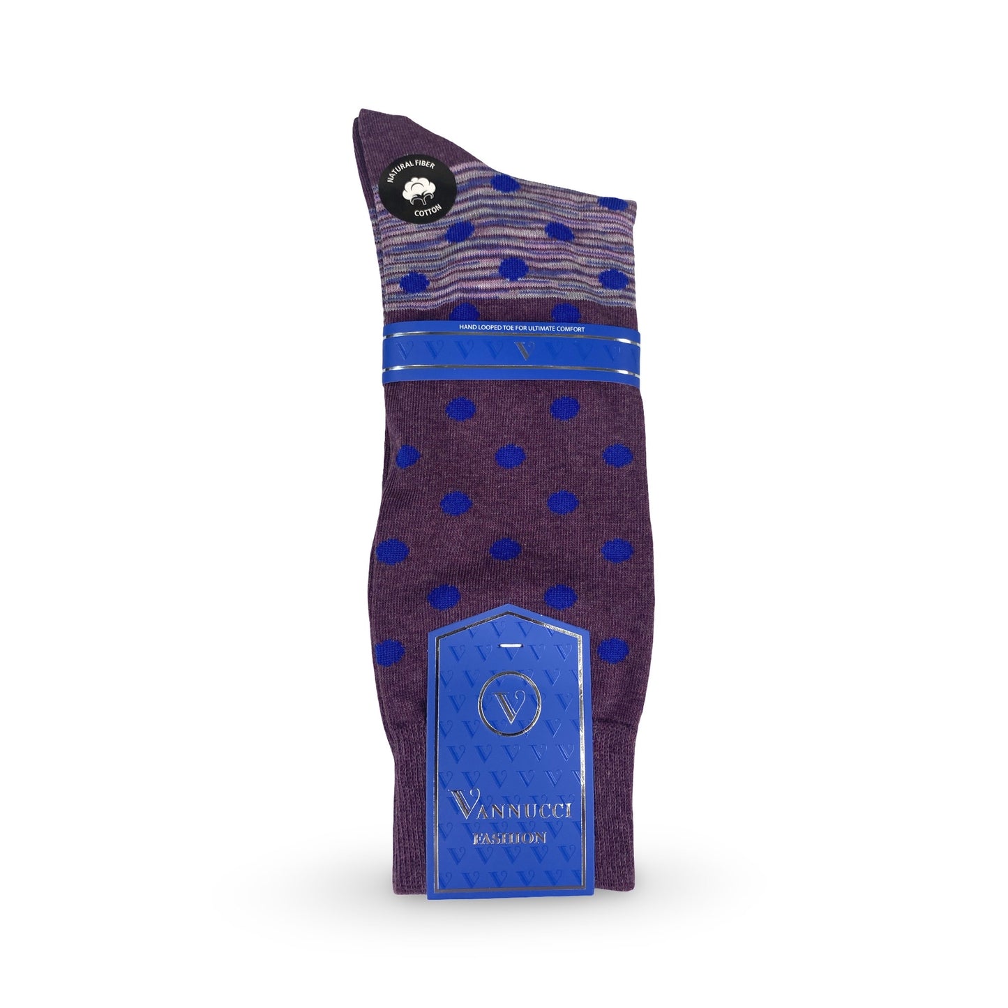 Mens Fashion Socks by Vanucci V1604PU Navy Purple Polka Dot