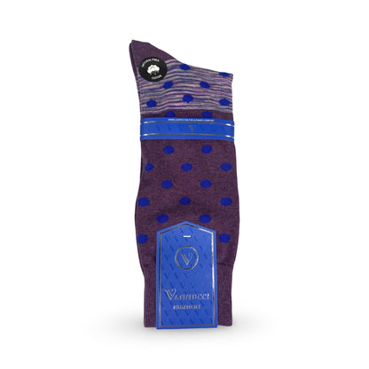 Mens Fashion Socks by Vanucci V1604PU Navy Purple Polka Dot