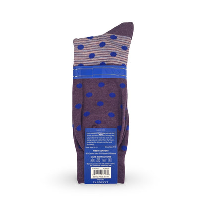 Mens Fashion Socks by Vanucci V1604PU Navy Purple Polka Dot