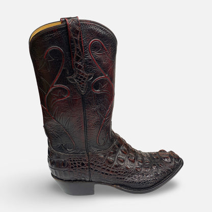 Lucchese Men’s Cherry Black Hornback Alligator  Cowboy Boots – Size 9 EE