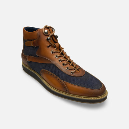 Giovanni “Jonathan” Men’s Leather Dress Boot – Tan/Navy (Clearance, Last Pairs)