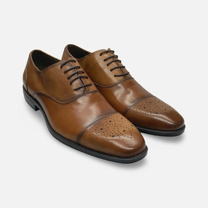 Asher Green Men's Genuine Leather Cap-Toe Oxford Dress Shoes AG1284-215, Rust-Cognac
