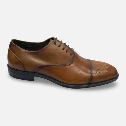 Asher Green Men's Genuine Leather Cap-Toe Oxford Dress Shoes AG1284-215, Rust-Cognac