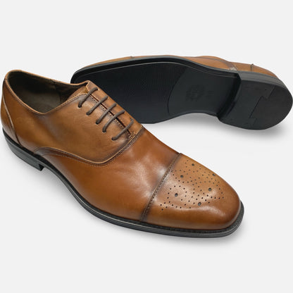 Asher Green Men's Genuine Leather Cap-Toe Oxford Dress Shoes AG1284-215, Rust-Cognac