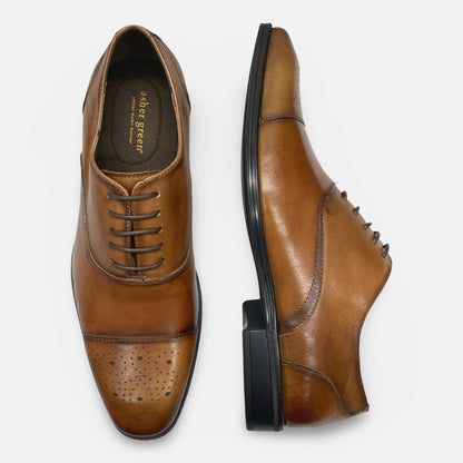 Asher Green Men's Genuine Leather Cap-Toe Oxford Dress Shoes AG1284-215, Rust-Cognac