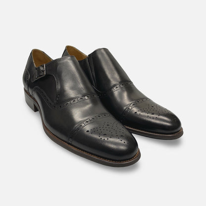 sher Green AG416 Men's Black Genuine Leather Monk Strap Dress Shoe