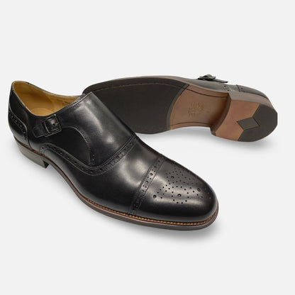 sher Green AG416 Men's Black Genuine Leather Monk Strap Dress Shoe