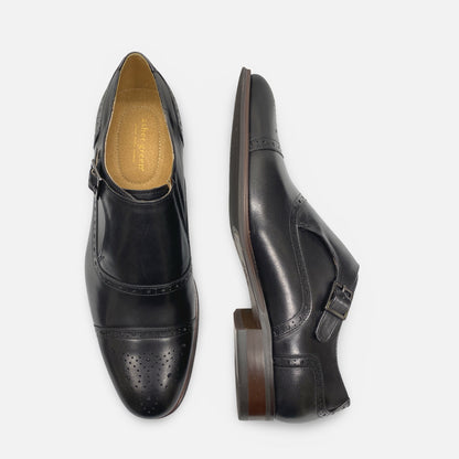 sher Green AG416 Men's Black Genuine Leather Monk Strap Dress Shoe