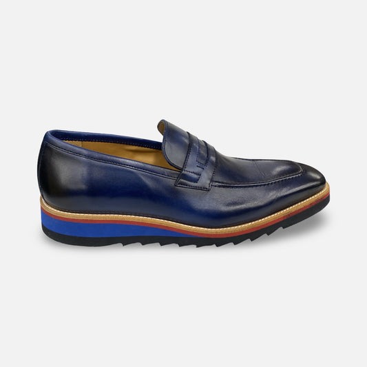 Jose Real Italian Mens Blue Ribbed Soft Bottom Loafer Shoes