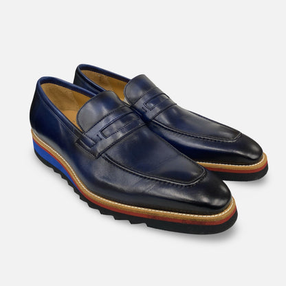 Jose Real Italian Mens Blue Ribbed Soft Bottom Loafer Shoes