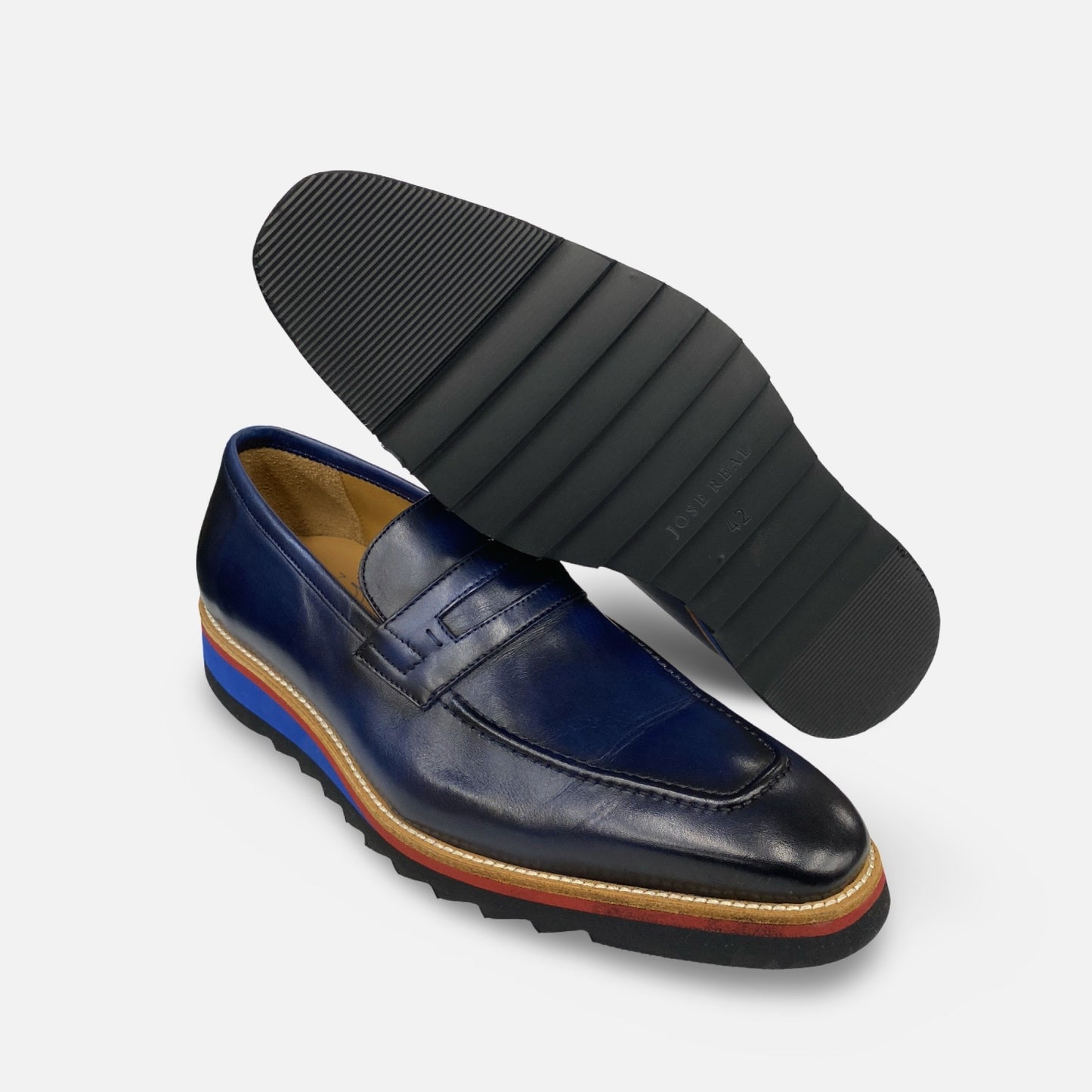 Jose Real Italian Mens Blue Ribbed Soft Bottom Loafer Shoes